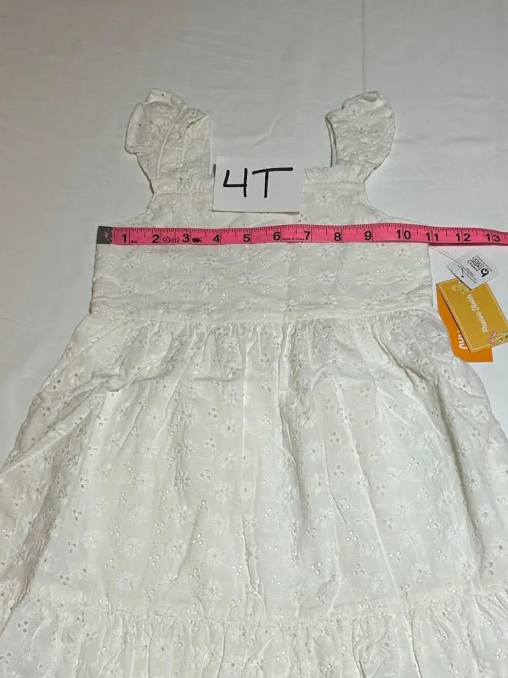 Gymboree Girls White Bunny's Tail Sleeveless Eyelit Flutter Dress Prairie Fields